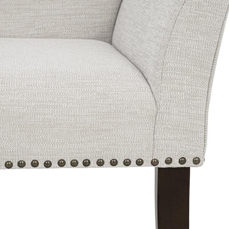Alfordsville 49.5” Wide Upholstered Nailhead Bench, Cream/Dark Walnut