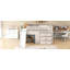Lit mezzanine double pleine grandeur avec glissière, trois tiroirs de rangement et deux portes, beige et gris