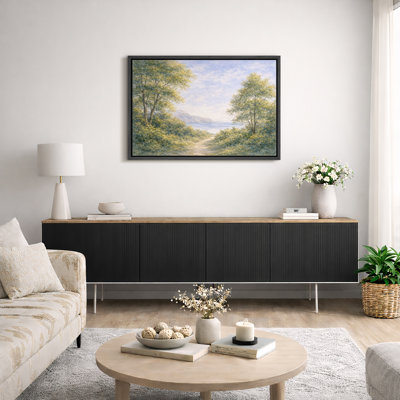 Serene Coastal Path Landscape Artwork, Living Room Pictures, Framed Canvas Giclee Print Wall Art