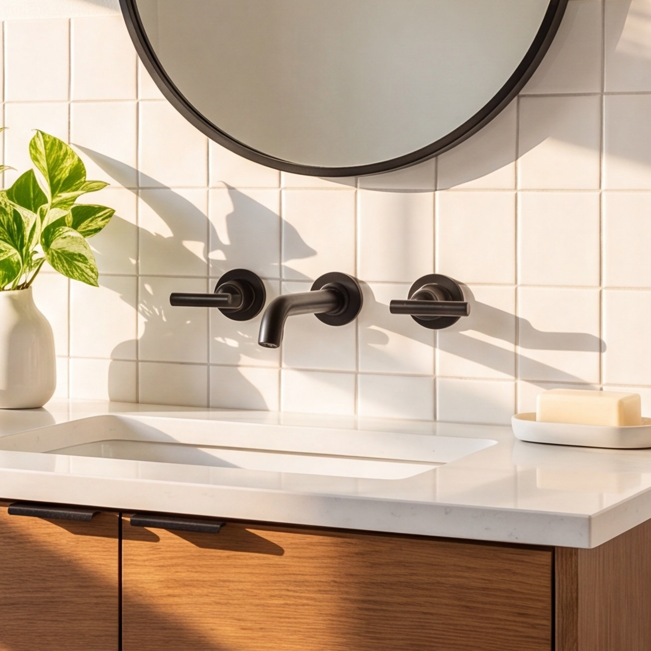 Purist Wall-Mounted Bathroom Faucet, Lever Handle, Matte Black