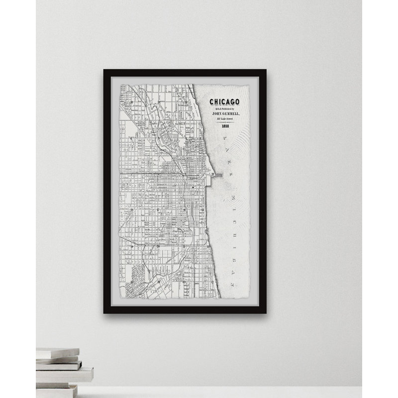 Carte de Chicago IV - impression encadrée, H 45 po x l 30 po x P 1,5 po