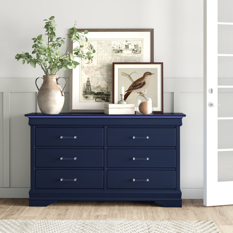 Commode horizontale en bois manufacturé avec 6 tiroirs, Bleu
