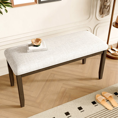 Banquette de 38 po pour hall d'entrée rembourrée en beige et brun, pieds en bois d'hévéa massif, décor Mid-Century moderne pour l'entrée, banc de couloir, siège rembourré doux, décoration moderne
