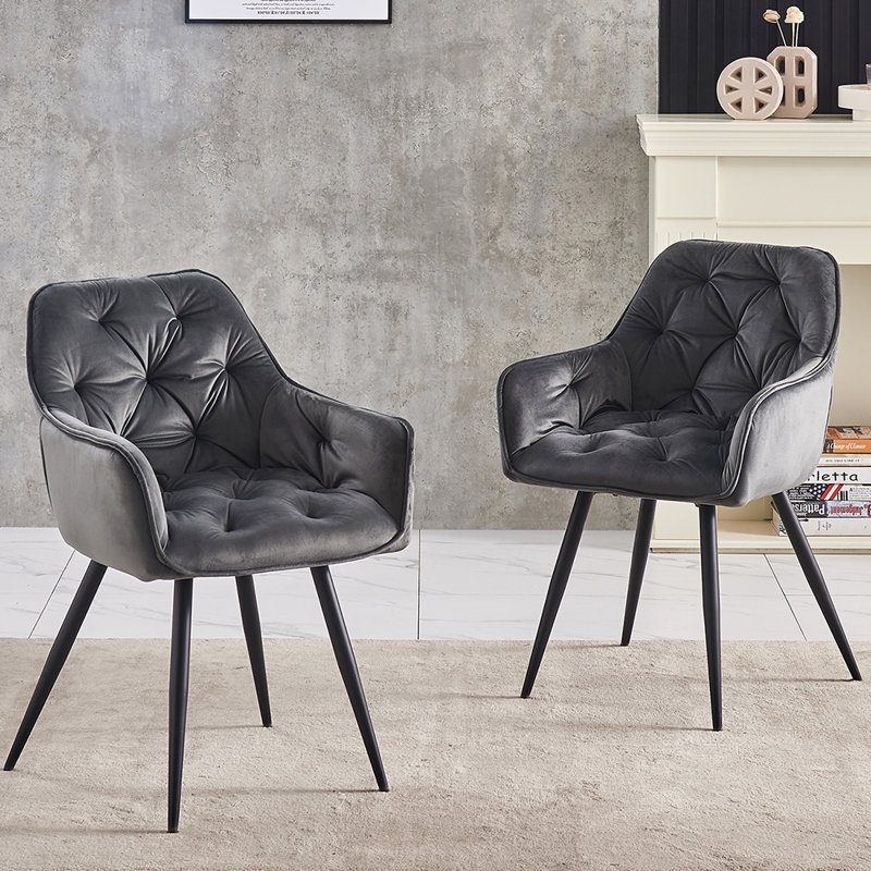Velvet Tufted Upholstered Armchair Runge 50cm H, Grey
