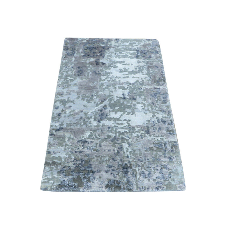 Tapis gris en soie noué à la main de conception unique 2 pi x 3 pi Bettine