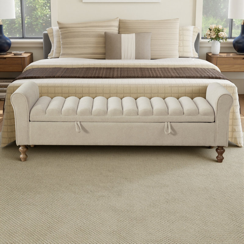 65.5" Storage Bench Ottoman,  Rolled Arm Bedroom End Of Bed Bench, Window Bench With Storage For Foot Of Bed Bench, Bedroom, Entryway, Living Room