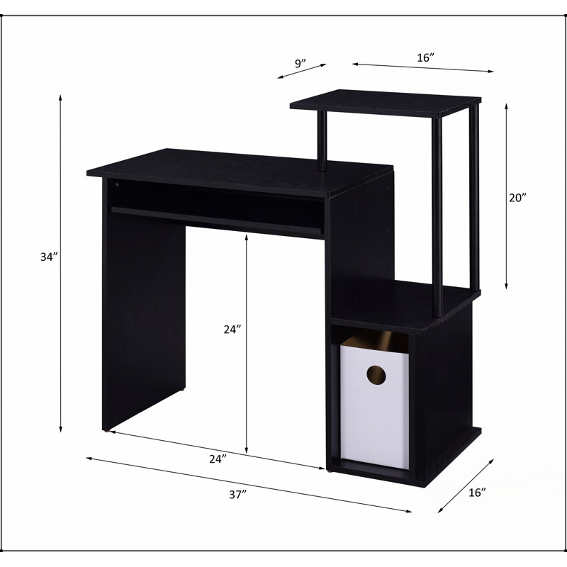 Bureau d'ordinateur élégant avec finition noire avec plateau à clavier et rangement, parfait pour les espaces de travail modernes et une productivité accrue.