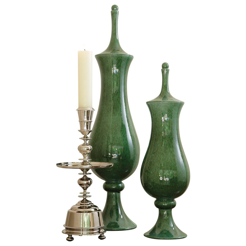 Handmade Ceramic Jar, Emerald, 28" H x 7.5" W x 7.5" D