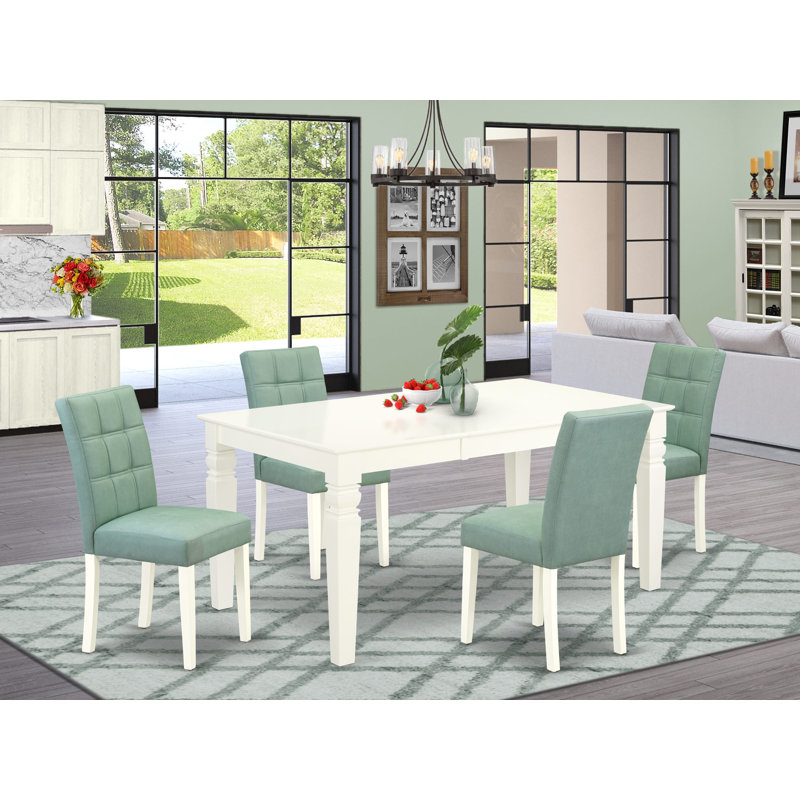 L'ensemble de table 5 pièces contient une table moderne et 4 chaises de salle à manger en polyester vert saule, blanc lin