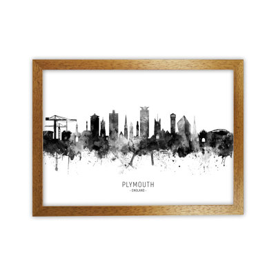 Plymouth England Skyline Black White City Name by Michael Tompsett - Print