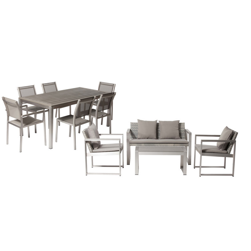 Ensemble de patio complet en rotin avec coussins 2 pièces Chester, Gris