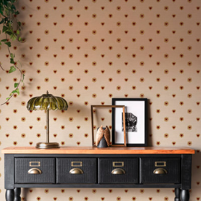 Sacred Hearts Ivory Red Wallpaper