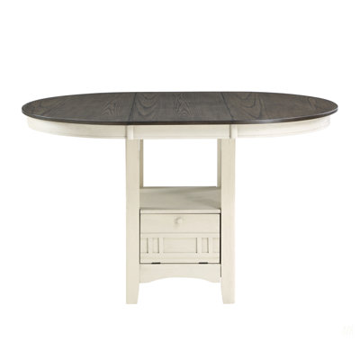 Antique White And Rosy Brown Finish Counter Height 1Pc Dining Table W Extension Leaf And Storage Base Traditional Design Dining Room Furniture