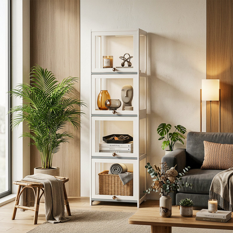 Vitrine H 55 "avec porte rabattable en acrylique, vitrine de rangement à 4 niveaux