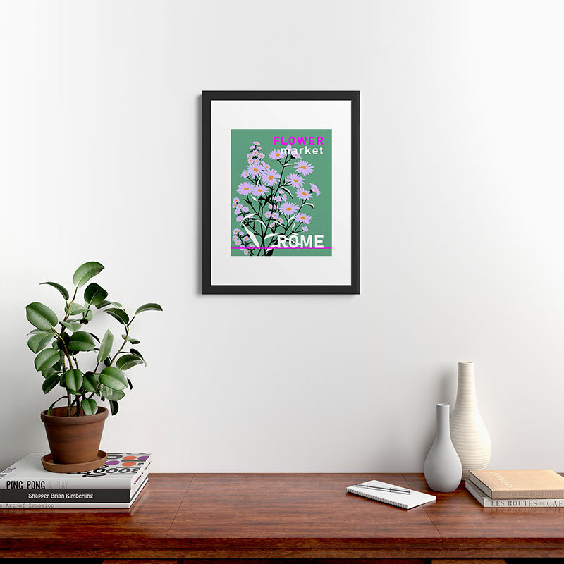DESIGN DESIGN, marché aux fleurs de Rome, reproduction d'art encadrée, Encadré bois noir, H 24 po x l 18 po x P 1,5 po