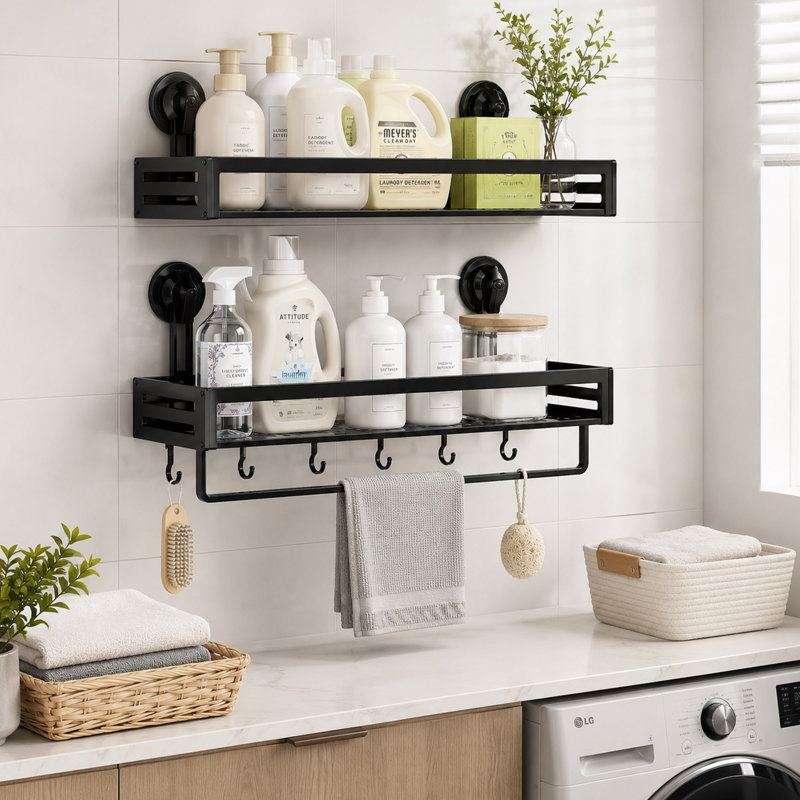 Serviteur de douche à ventouse avec barre et 5 crochets