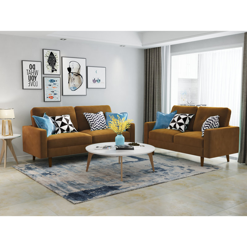 Ensemble de salon configurable en velours 2 pièces Eitelfritz, Velours gingembre