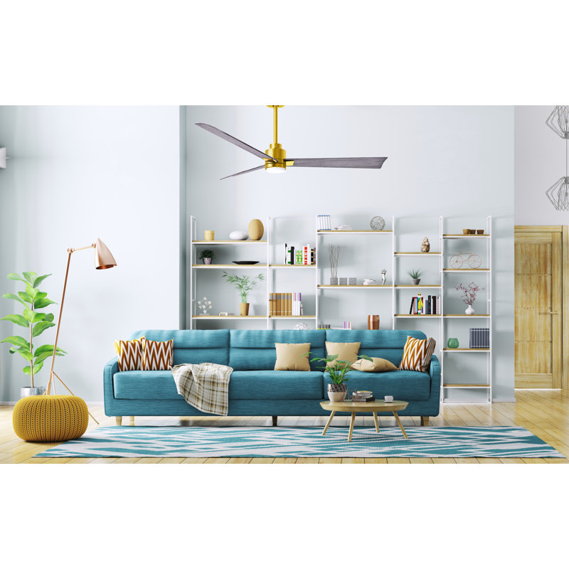 Ventilateur de plafond Alessandra, Ton bois de grange, Laiton brossé, 56"