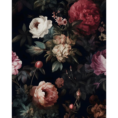 Papier peint adhésif foncé floral foncé, papier de style gothique rétro de 17,5 po x 393 po, papier peint à fleurs rose Moody Home