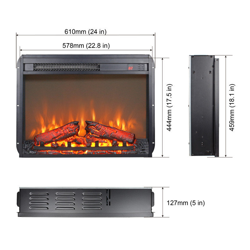 Symple Stuff 26" Electric Fireplace Insert with Remote/Timer, Log Set, 1400W, 18.1" H x 24" W x 5" D