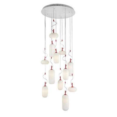 Lustre moderne rouge, 24 x 24 x 63 pouces | Corps en métal avec capuchon en verre, 12 lumières DEL de 4 W, 3000 K / 5040 Lm | Élégant luminaire pour le salon, la salle à manger et le vestibule | Conception originale unique