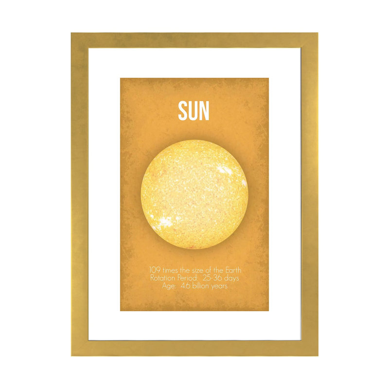 Décoration murale soleil pour enfants, H 24 po x l 16 po x P 1 po, Papier encadré doré