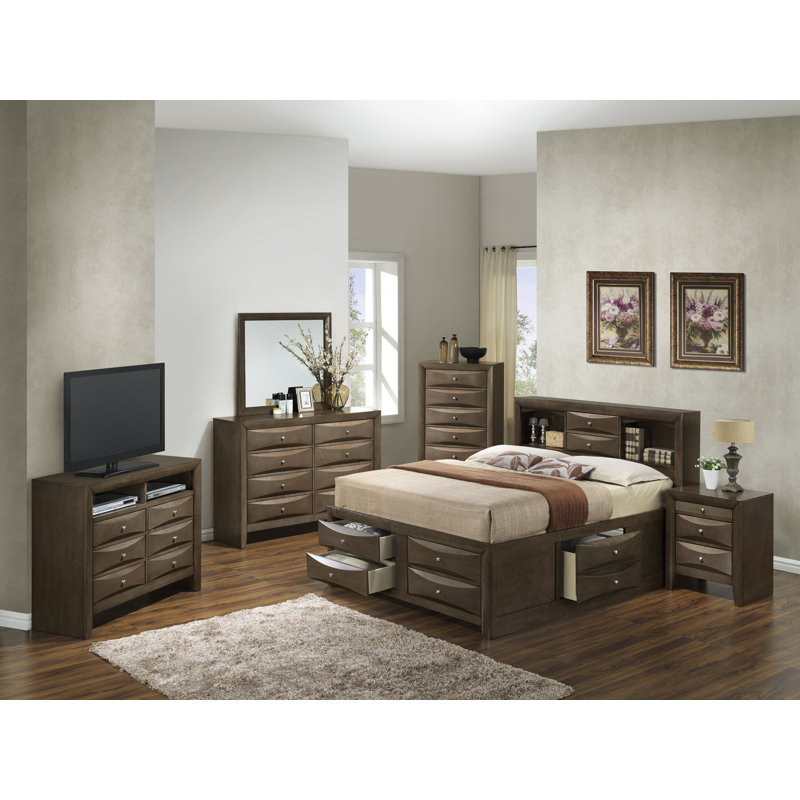 Champetre Bookcase Storage Bed, King, Cappuccino
