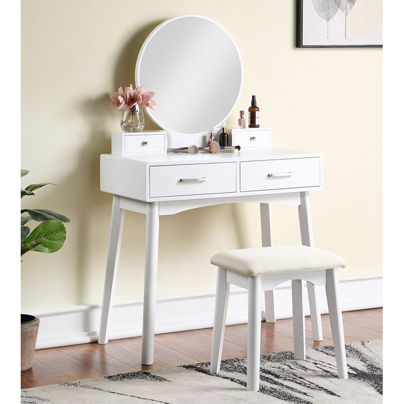 Ensemble coiffeuse et tabouret Liannon, Blanc