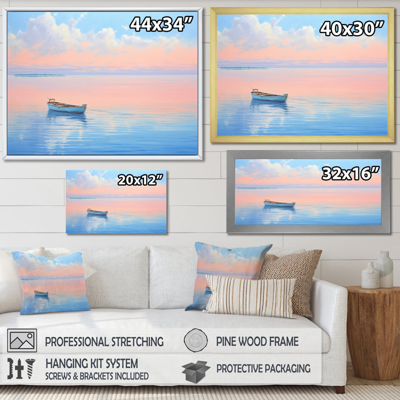 «Boat Harmonious Horizon I», reproduction d'art sur toile, H 34 po x l 44 po x P 1,5 po, Cadre flottant doré