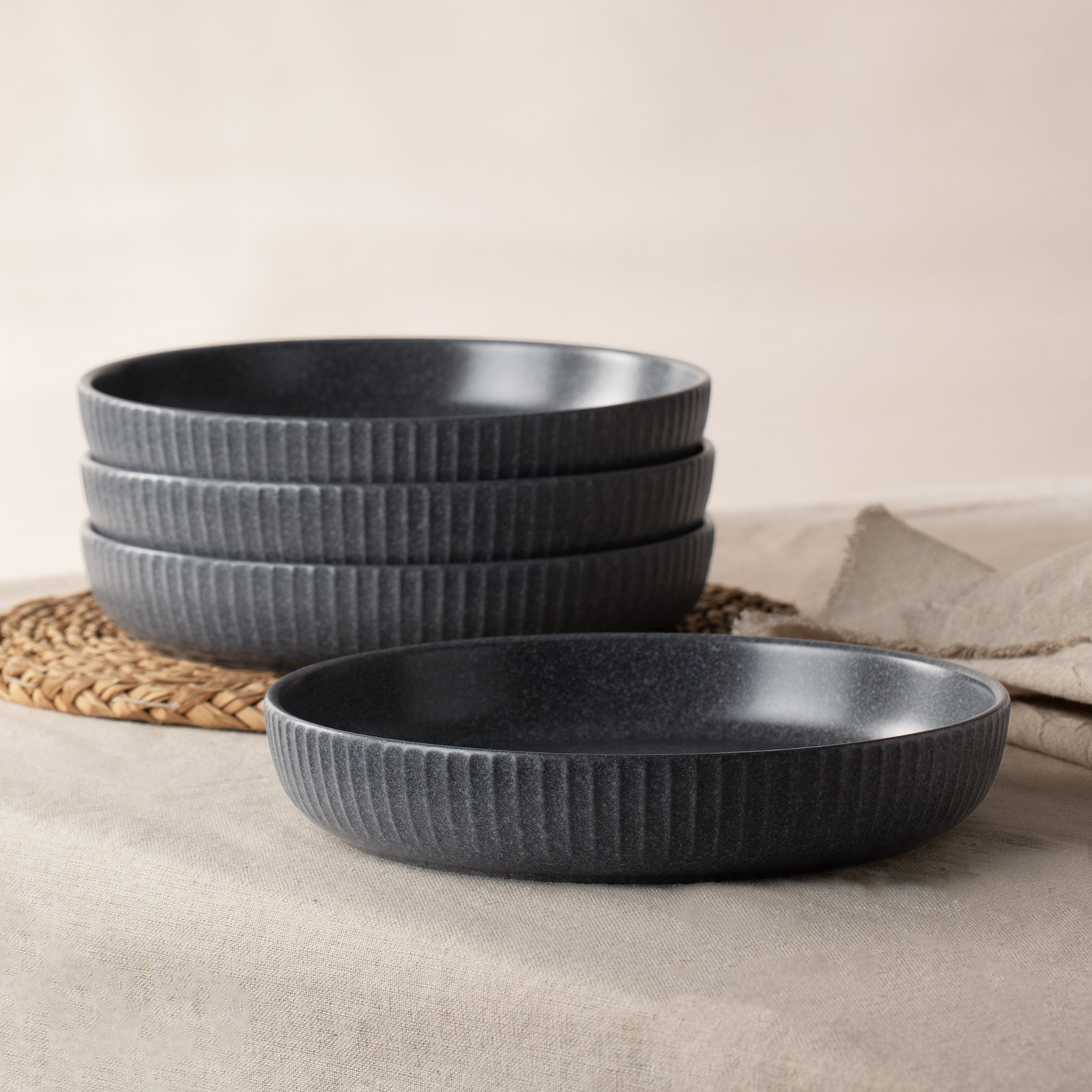 Stoneware Pasta Bowl, Matte Black Gray