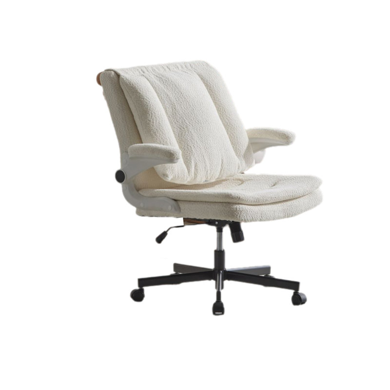 Chaise de bureau pivotante avec roulettes et base à pieds croisés, avec siège large et confortable, Beige