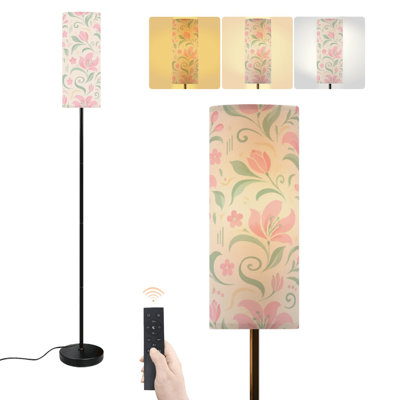Floor Lamp Soft Pink floral leaves beige vintage soft boho modern minimalist Dimmable Modern Standing Lamp with Remote Control Footswitch Bulb Lampshade Tall Pole Corner Lamp for Living Room Bedroom Office