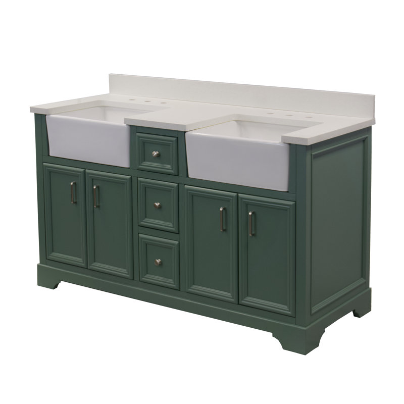 Ensemble de meuble-lavabo double 60 po Emiliano, Vert sauge, Quartz