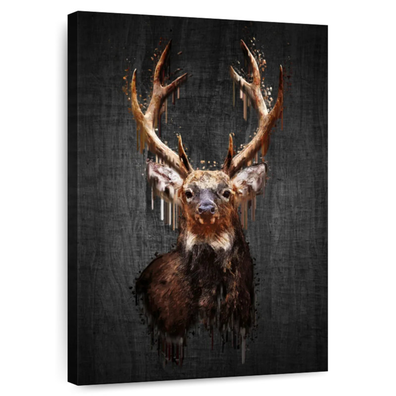 Brampt Grunge Deer On Black, 30" H x 20" W