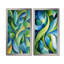 Collage de feuilles organiques vertes et bleus I - décoration murale moderne abstraite 2 pièces-291815951-291815947