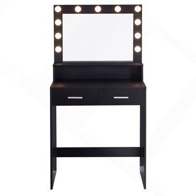 Vanity Desk With Mirror And Lights, Dressing Table With Large Drawer, 2 Level Storage Dresser 3 Lighting Modes Adjustable Brightness