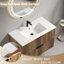 Meuble-lavabo mural avec panneau cannelé 3D et lavabo intégré en céramique-130545076