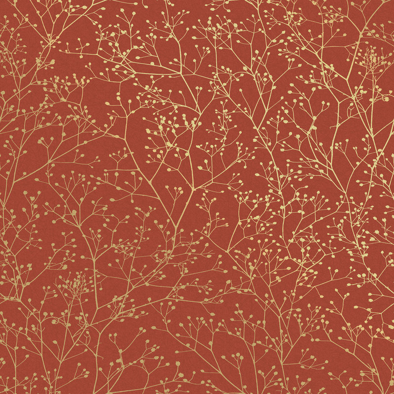 Floral Metallic Wallpaper Roll by Clarissa Hulse, Paprika/Gold