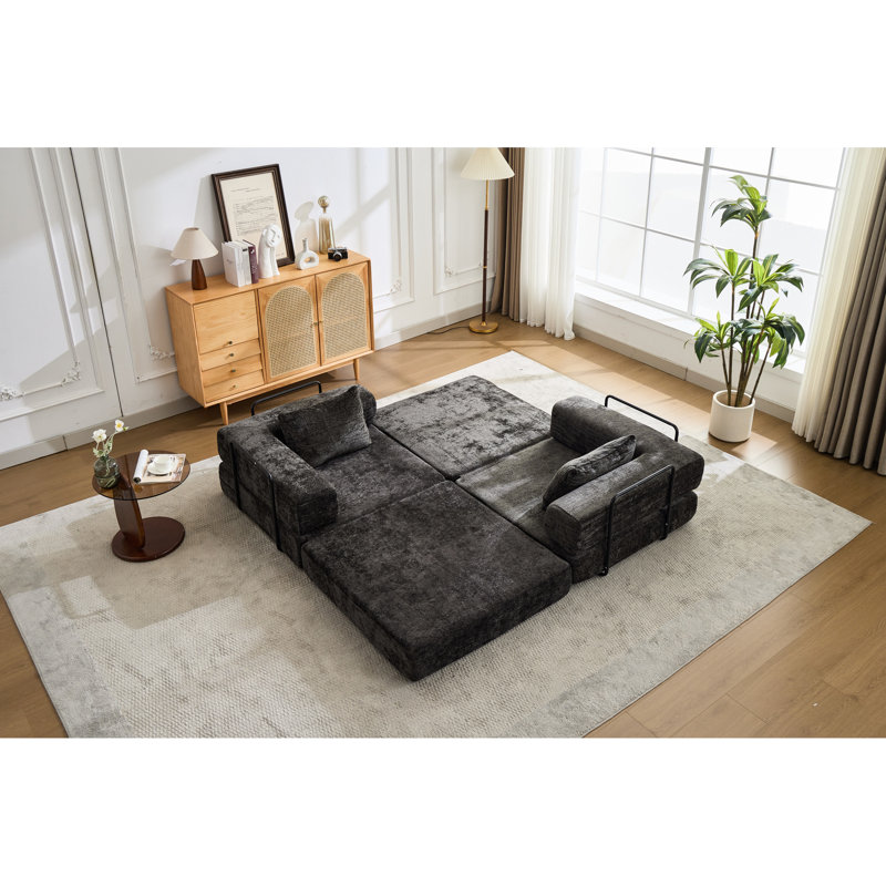 Compression Convertible Bed, 2 - Seat, Boneless, Chenille, No Assembly Required Boneless Design,, Black
