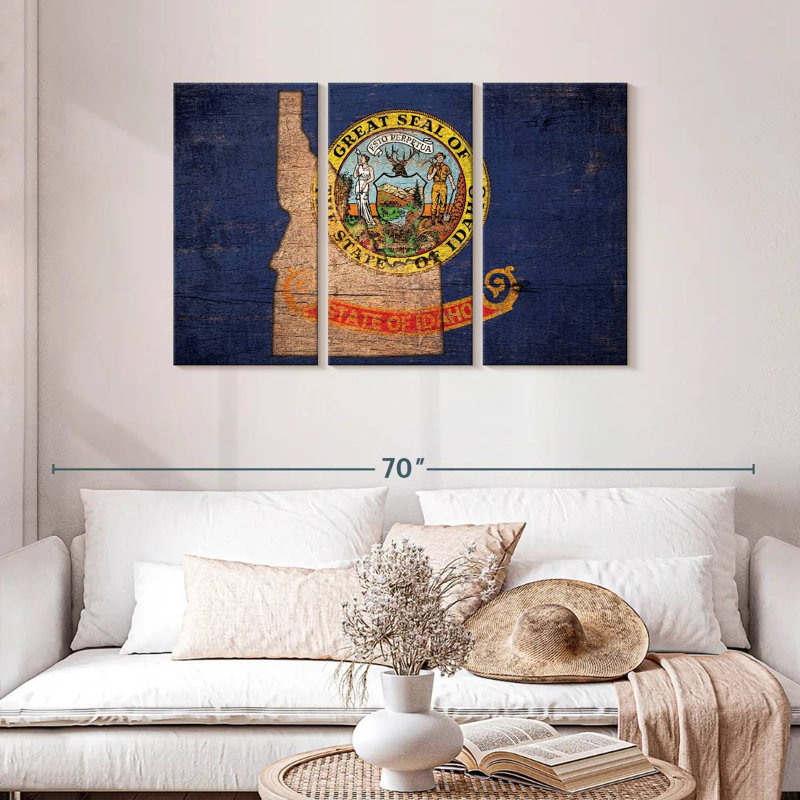 State Map Over Idaho Flag, 28" H x 45" W