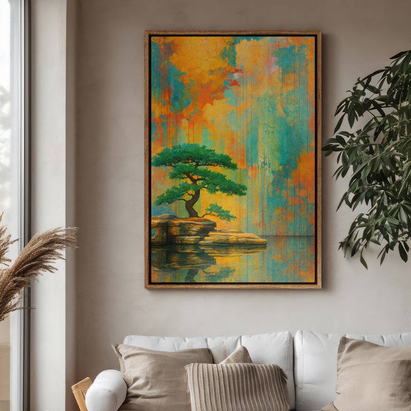 Art mural encadré, impressions murales abstraites rétro pour chambre à coucher - 16 po x 24 po, H 36 po x l 24 po, Naturel