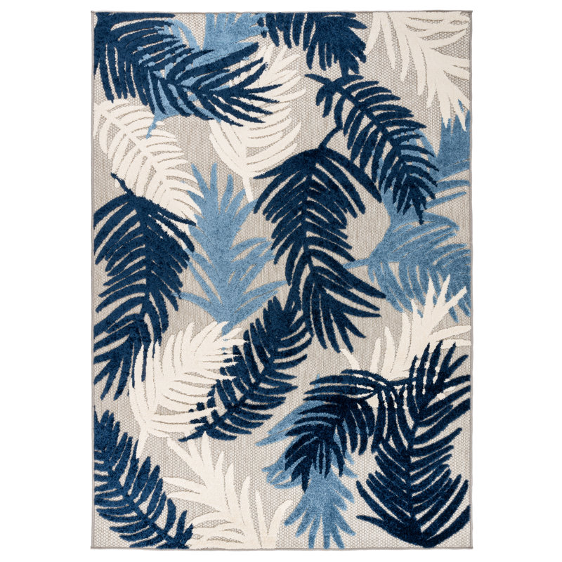 Hernandez Floral Navy/Ivory/Blue Indoor & Outdoor Area Rug, Rectangle 5' x 7'