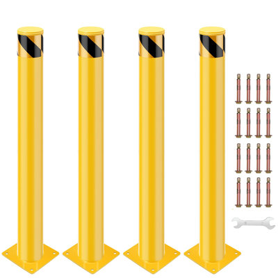 Safety Bollard Post, 30 in x 4.5 in Removable Steel Bollard, Bolt Down Parking Bollards, Yellow