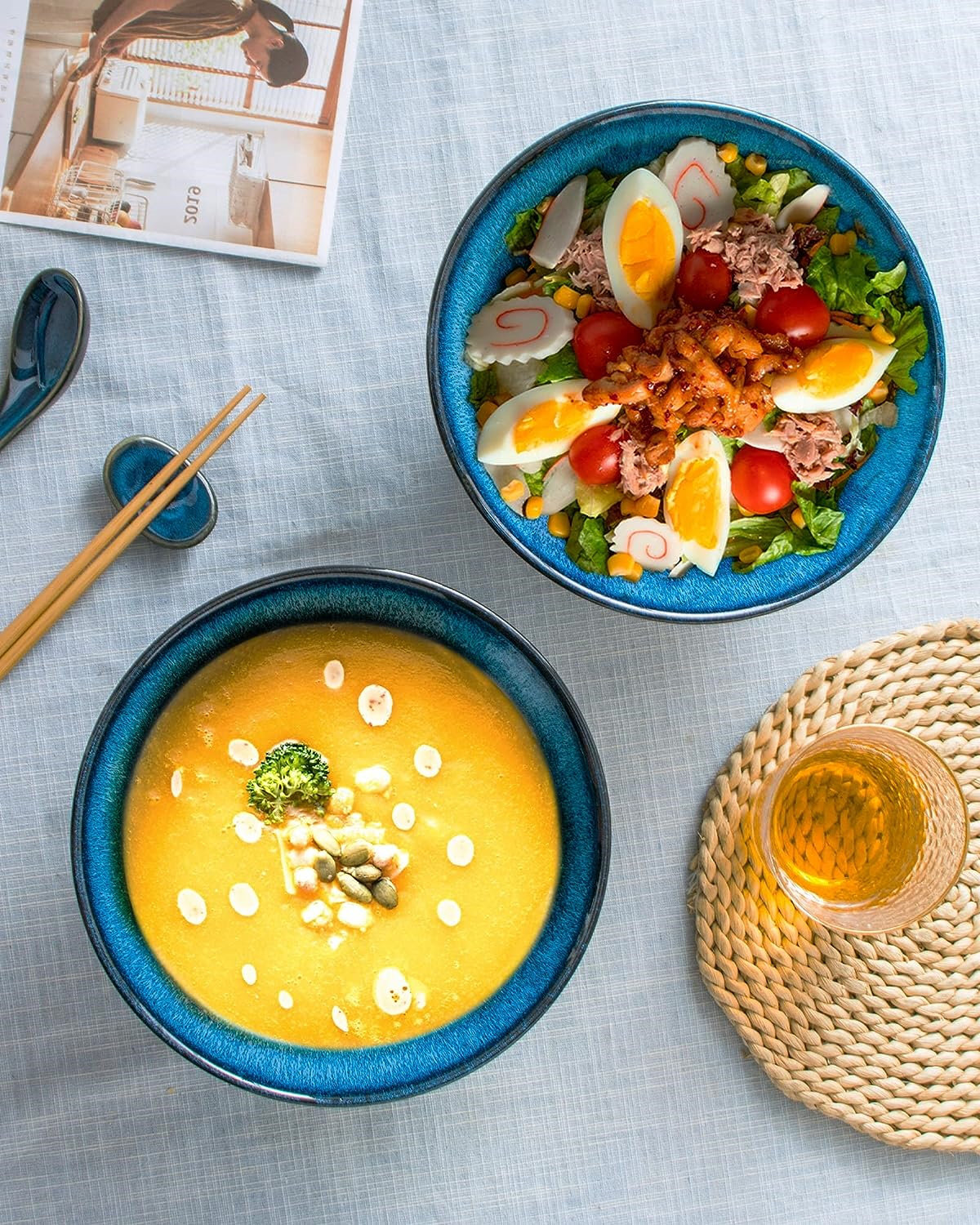 NIERBO Large Salad Soup Ramen Serving Bowls, 71 Oz Ceramic Japanese Ramen  Noodle Bowl With Chopsticks, Spoons And Rests - Super Big Bowl Sets For  Udon, Pho, Pasta, Cereal, Set Of 2 