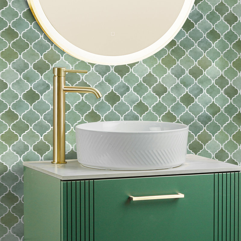 Sage Green Peel And Stick Arabesque Vinyl Tile Thicker Upgrade Design (10 Tiles/ Set)