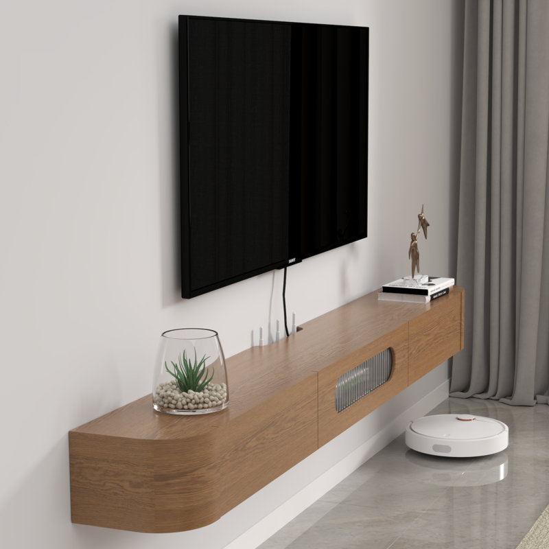 High Gloss Floating Tv Stand, Wall Mounted Tv Shelf, Brown Wood, 70.86'' W X 9.37'' D X 6.69'' H