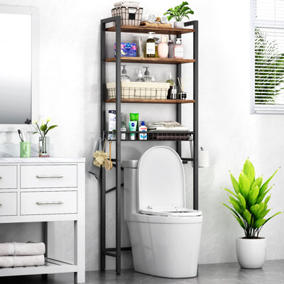 MUUEGM Over The Toilet Storage Cabinet - 70" Tall Farmhouse Organizer With Adjustable Shelves & Toilet Paper Holder, White