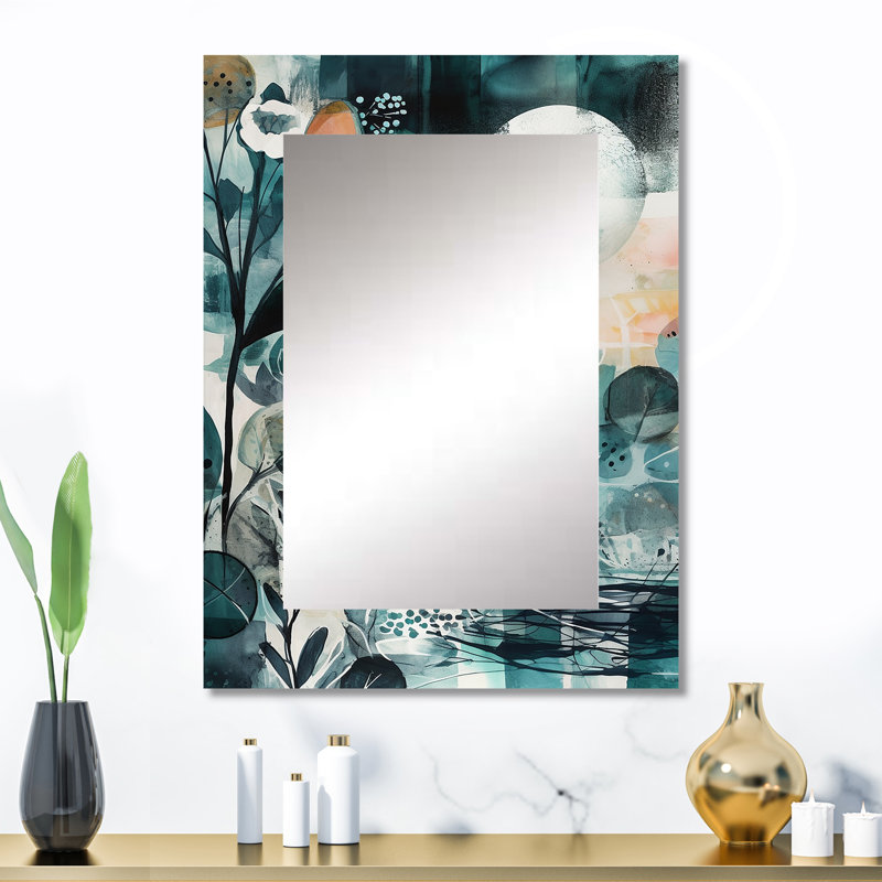 «Green Reflections Of A Free Mind III», miroir mural décoratif en plumes Boho, grand miroir traditionnel, impression sur métal