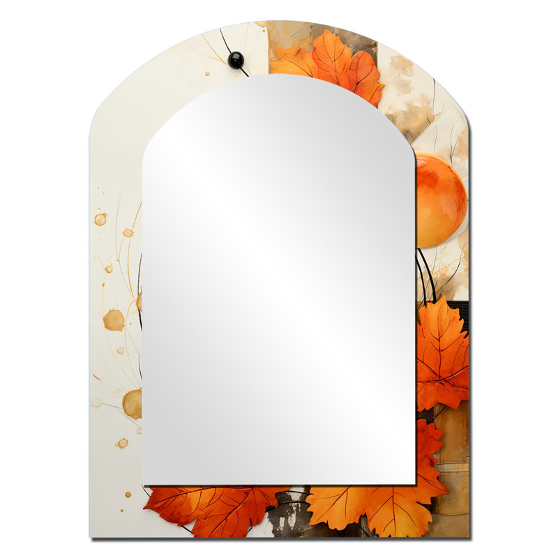 Éclat floral orange et blanc I - grand miroir mural arqué sur métal, 34 po x 25 po
