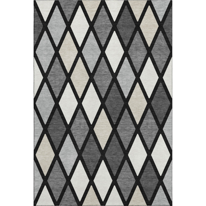 Premium Machine Washable Prisco Black Rug, Rectangle 10' x 14'